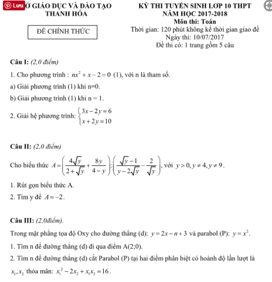 de thi vao lop 10 mon toan tinh thanh hoa 2017 co dap an chi tiet